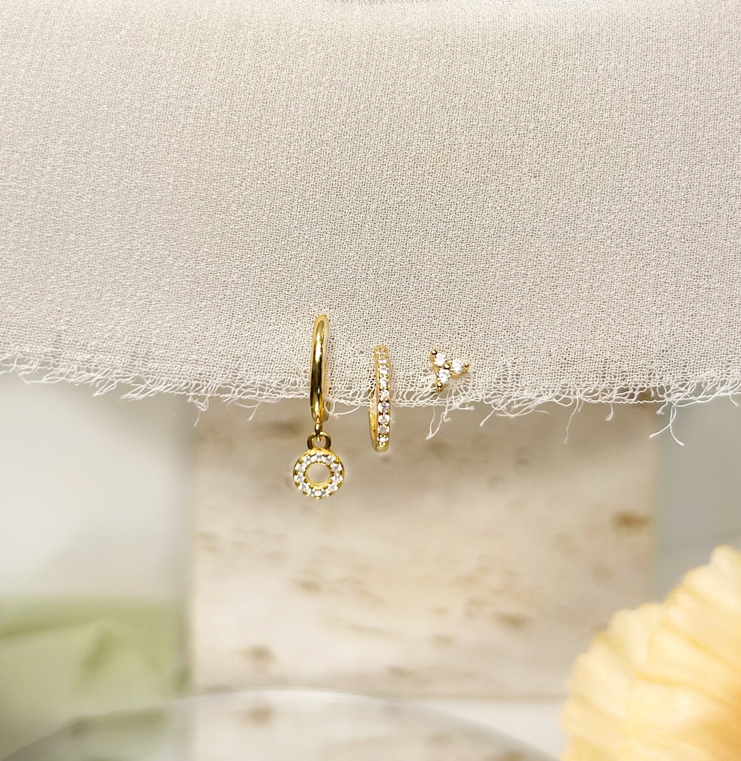 Diamond Earring Circle Set by Sahara Sand • Set of 3: Ear Climber • Silver Jewelry • Gift for Her• Dainty Hoop Earrings • Silver Jewelry