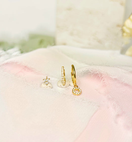 Diamond Earring Circle Set by Sahara Sand • Set of 3: Ear Climber • Silver Jewelry • Gift for Her• Dainty Hoop Earrings • Silver Jewelry